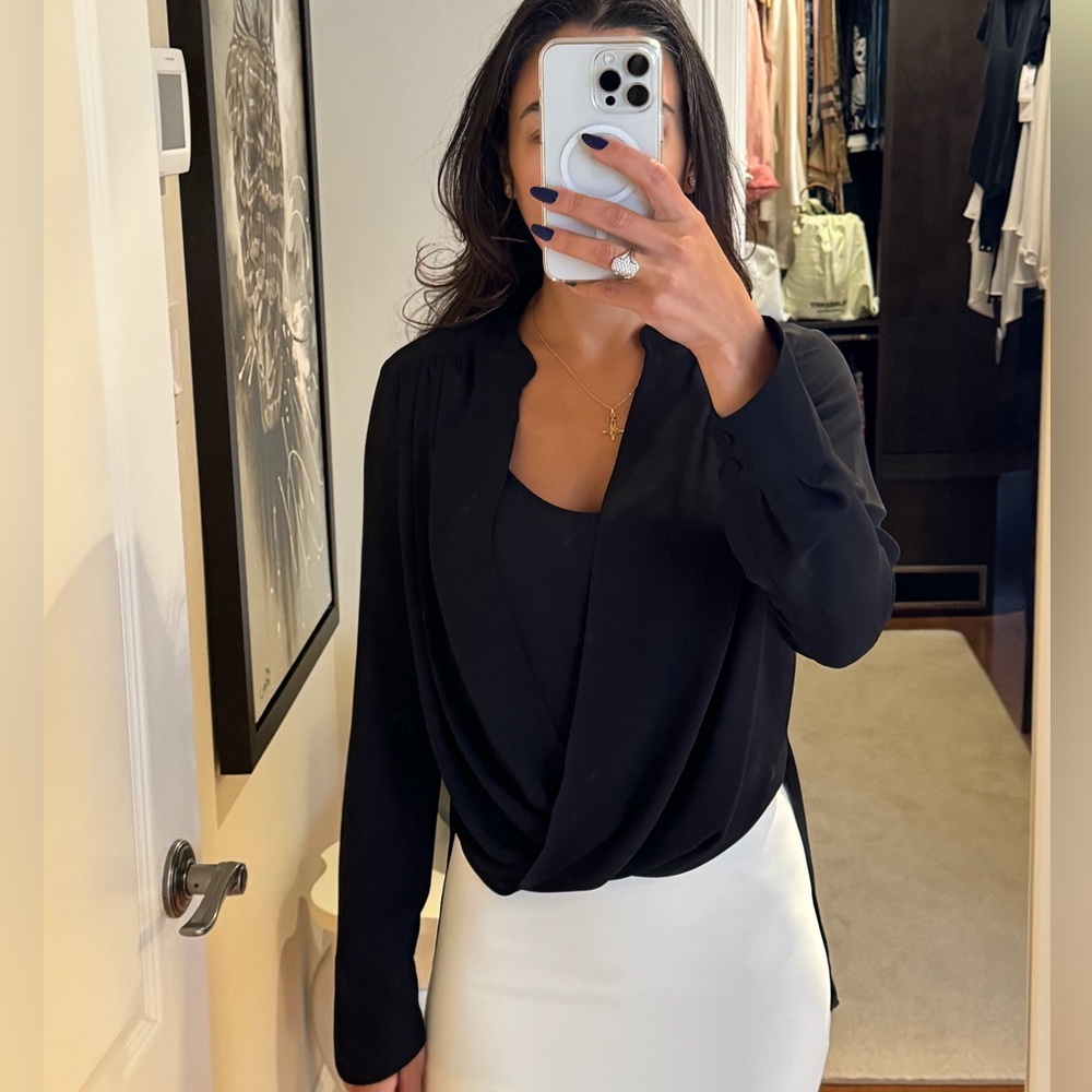 NWT❗️ BCBGMaxAzria Black Draped Long-Sleeve Blouse
